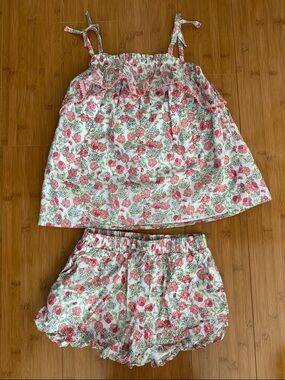 Janie and Jack Floral Pink and Green Girls Matching Tank Top & Shorts Set